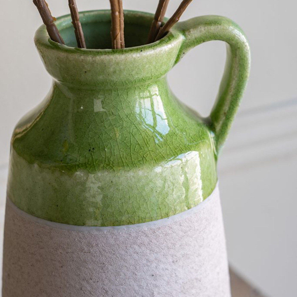 Artekko Candia Πράσινο Κεραμικό Βάζο με Μπεζ (15.5x14.5x30)cm