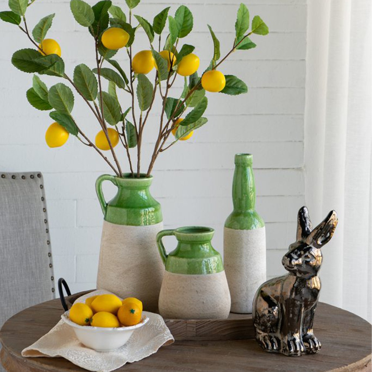 Artekko Candia Πράσινο Κεραμικό Βάζο με Μπεζ (15.5x14.5x30)cm