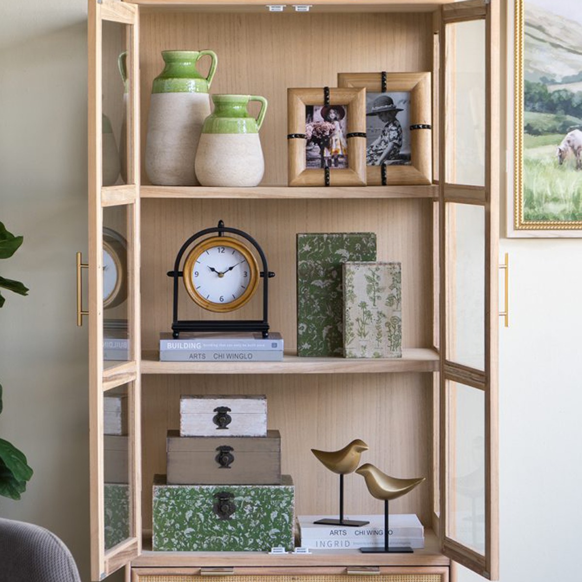 Artekko Candia Πράσινο Κεραμικό Βάζο με Μπεζ (15.5x14.5x30)cm