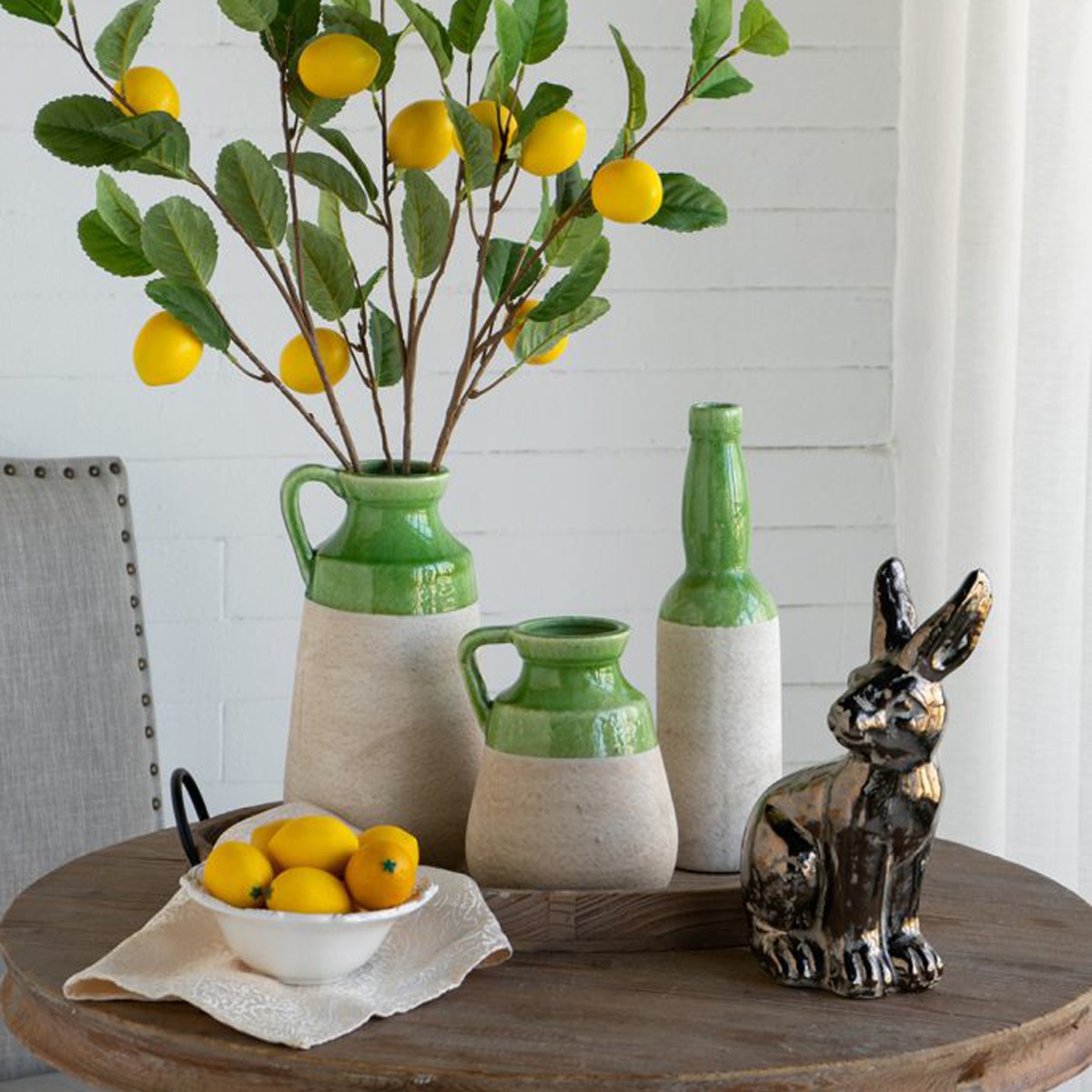 Artekko Candia Πράσινο Κεραμικό Βάζο με Μπεζ (9.5x9.5x35)cm