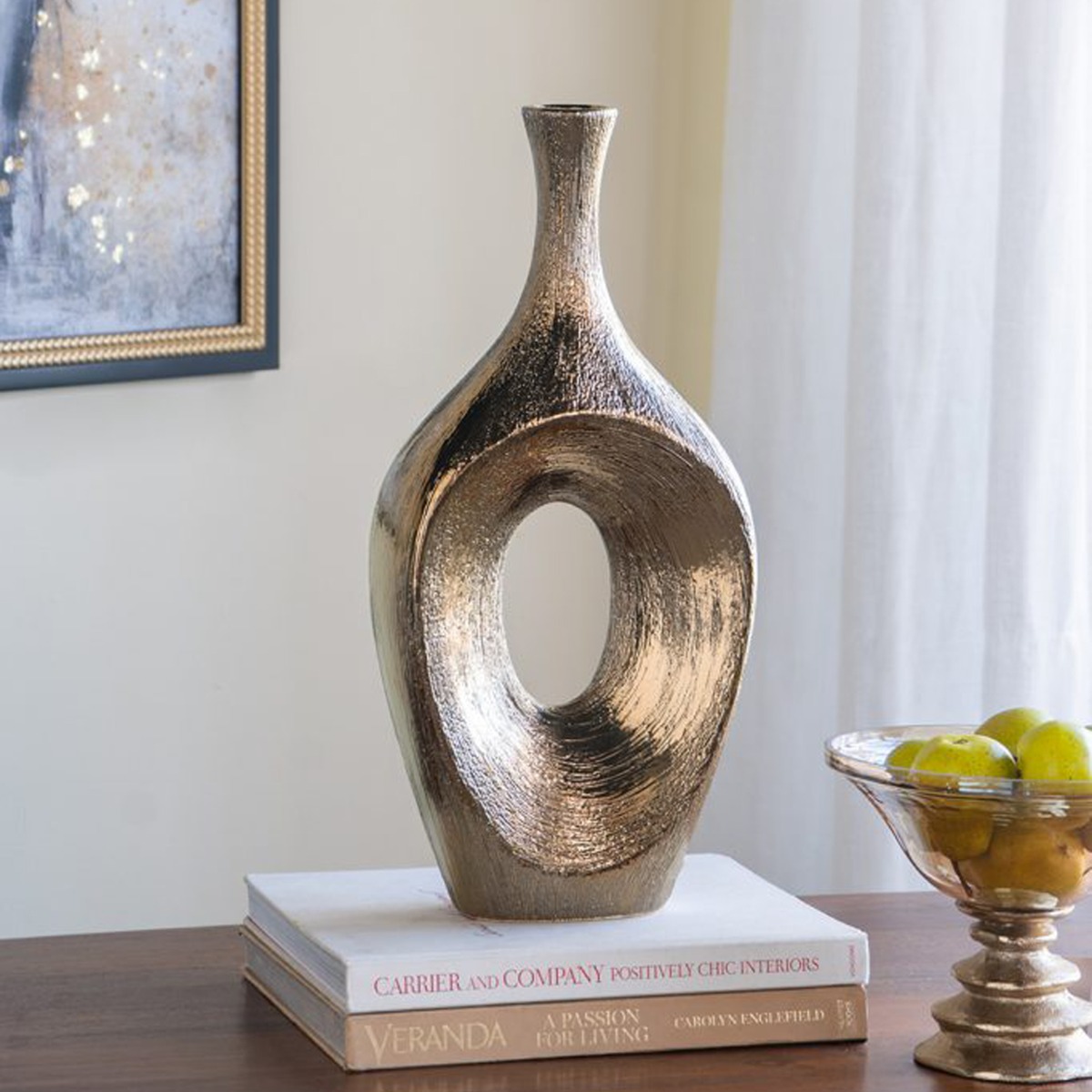 Artekko Lidded Μπρονζέ Κεραμικό Βάζο (23x9x48)cm