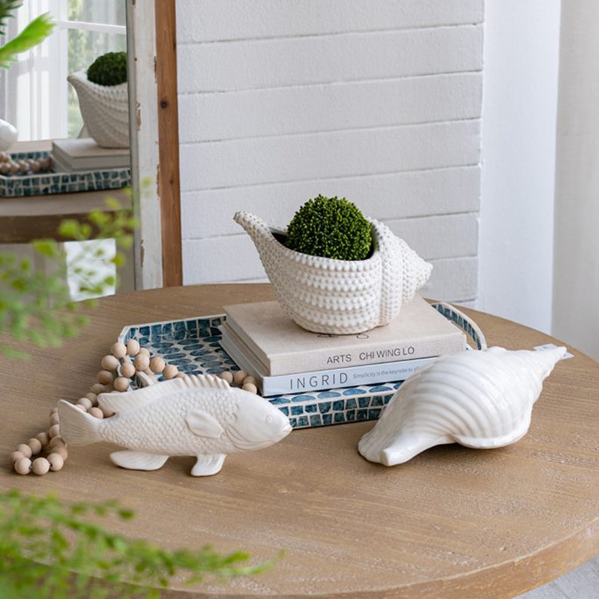 Artekko Andes Λευκό Κεραμικό Επιτραπέζιο Διακοσμητικό Κοχύλι (31x15x11)cm