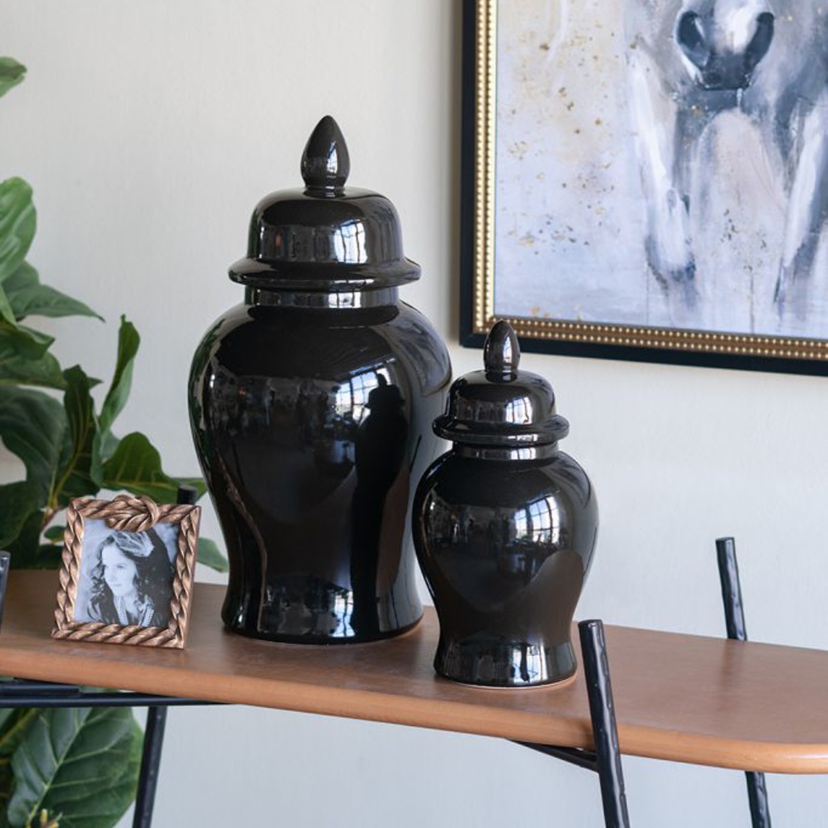 Artekko Melania Μαύρο Κεραμικό Διακοσμητικό Δοχείο Βάζο με Καπάκι (16x16x31)cm