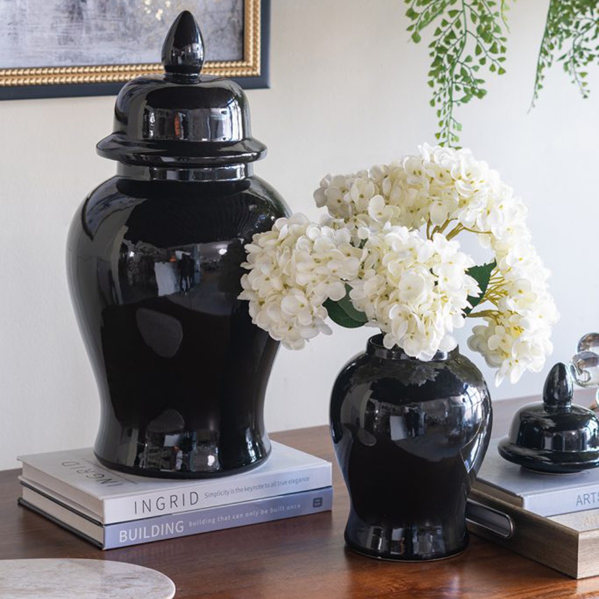 Artekko Melania Μαύρο Κεραμικό Διακοσμητικό Δοχείο Βάζο με Καπάκι (16x16x31)cm