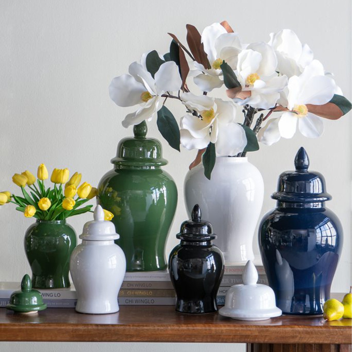 Artekko Melania Πράσινο Κεραμικό Διακοσμητικό Δοχείο Βάζο με Καπάκι (16x16x31)cm