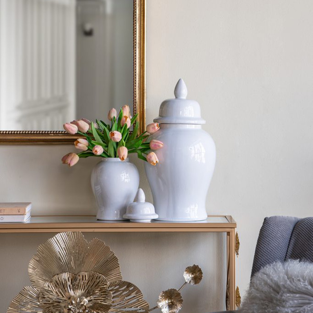 Artekko Melania Λευκό Κεραμικό Διακοσμητικό Δοχείο Βάζο με Καπάκι (16x16x31)cm