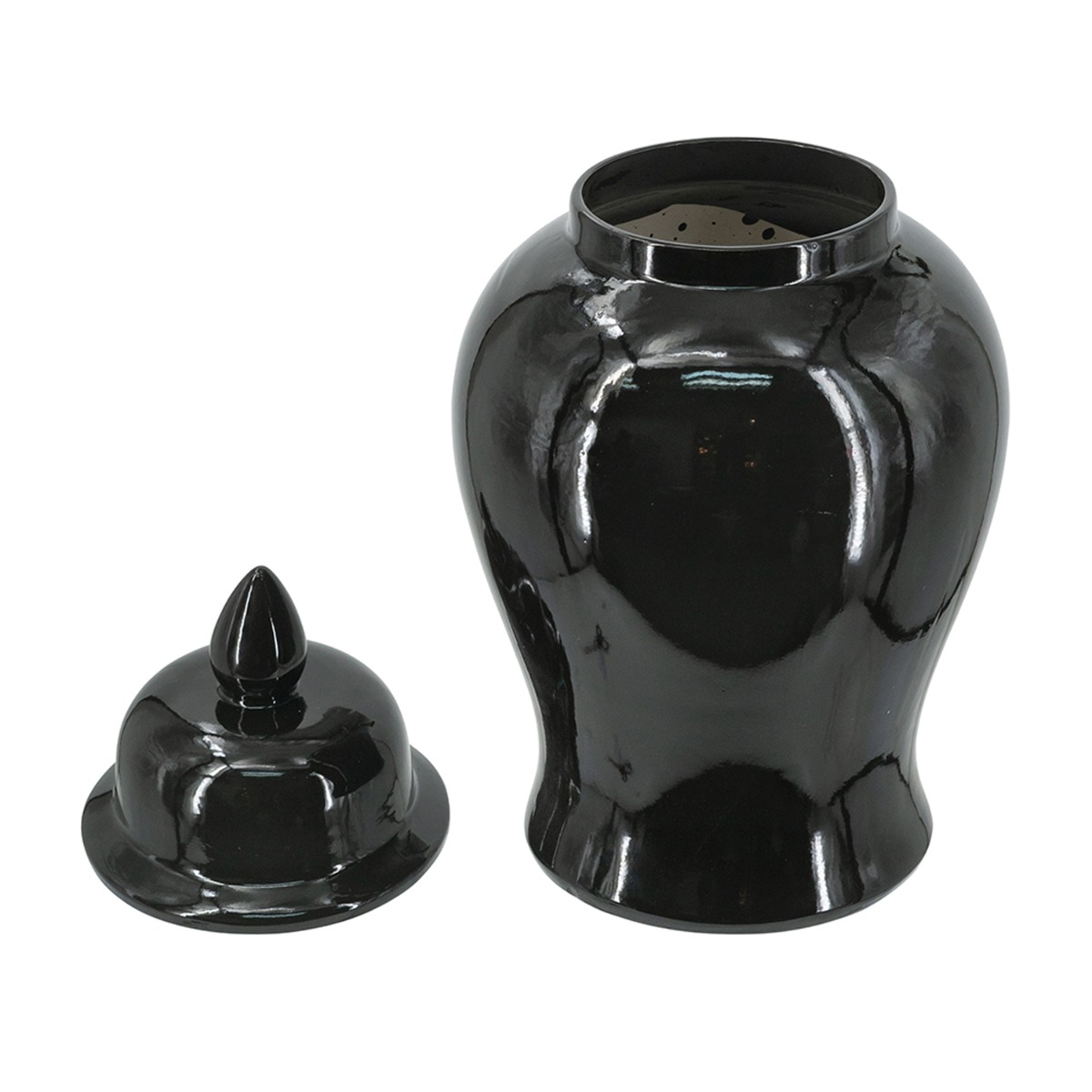 Artekko Melania Μαύρο Κεραμικό Διακοσμητικό Δοχείο Βάζο με Καπάκι (24x24x48)cm