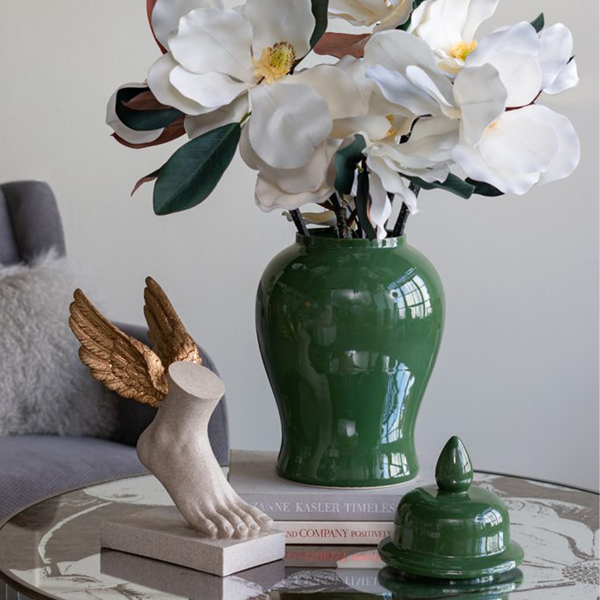 Artekko Melania Πράσινο Κεραμικό Διακοσμητικό Δοχείο Βάζο με Καπάκι (24x24x48)cm