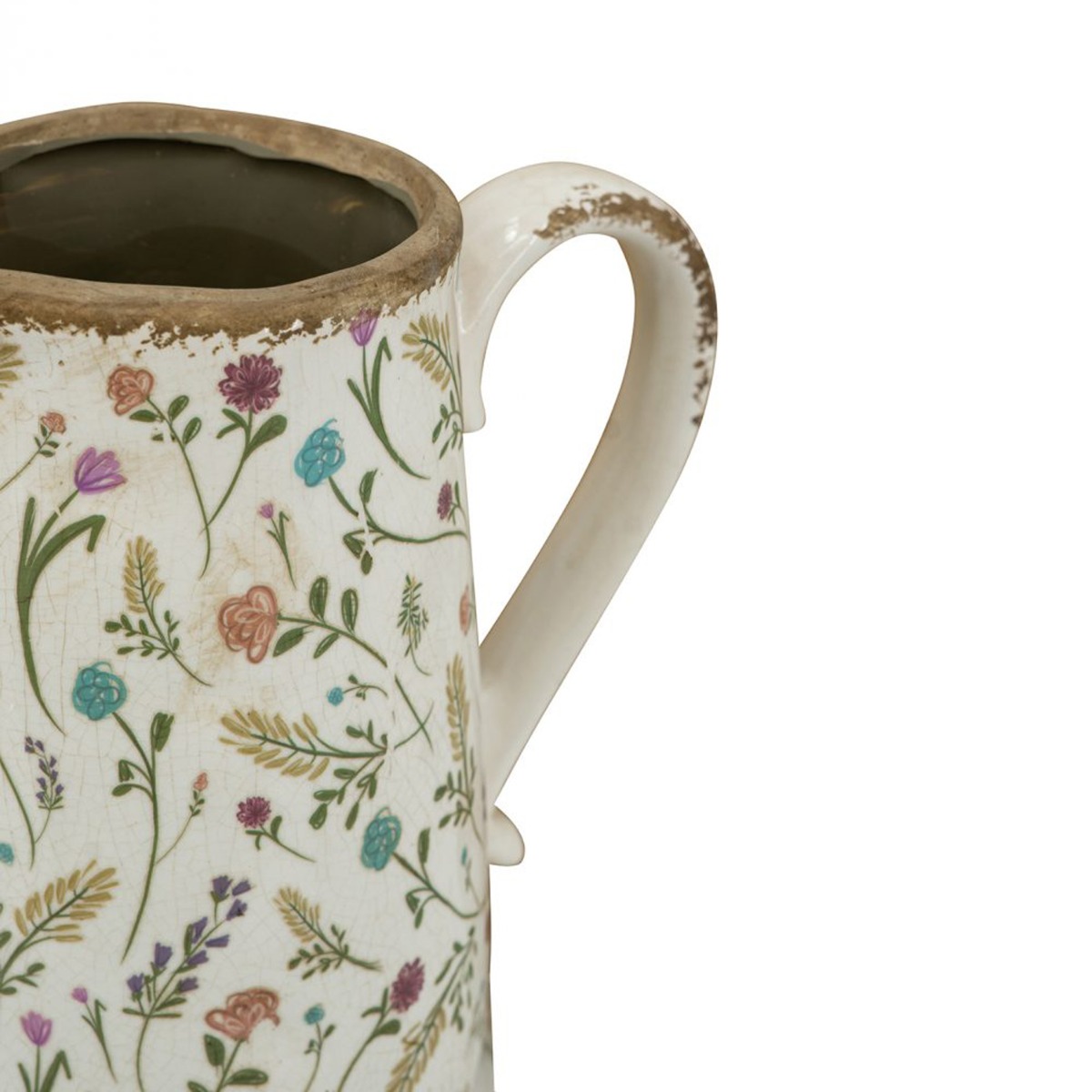 Artekko Aging Λευκό Κεραμικό Βάζο Κανάτα με Λουλούδια (20.5x14.5x23)cm