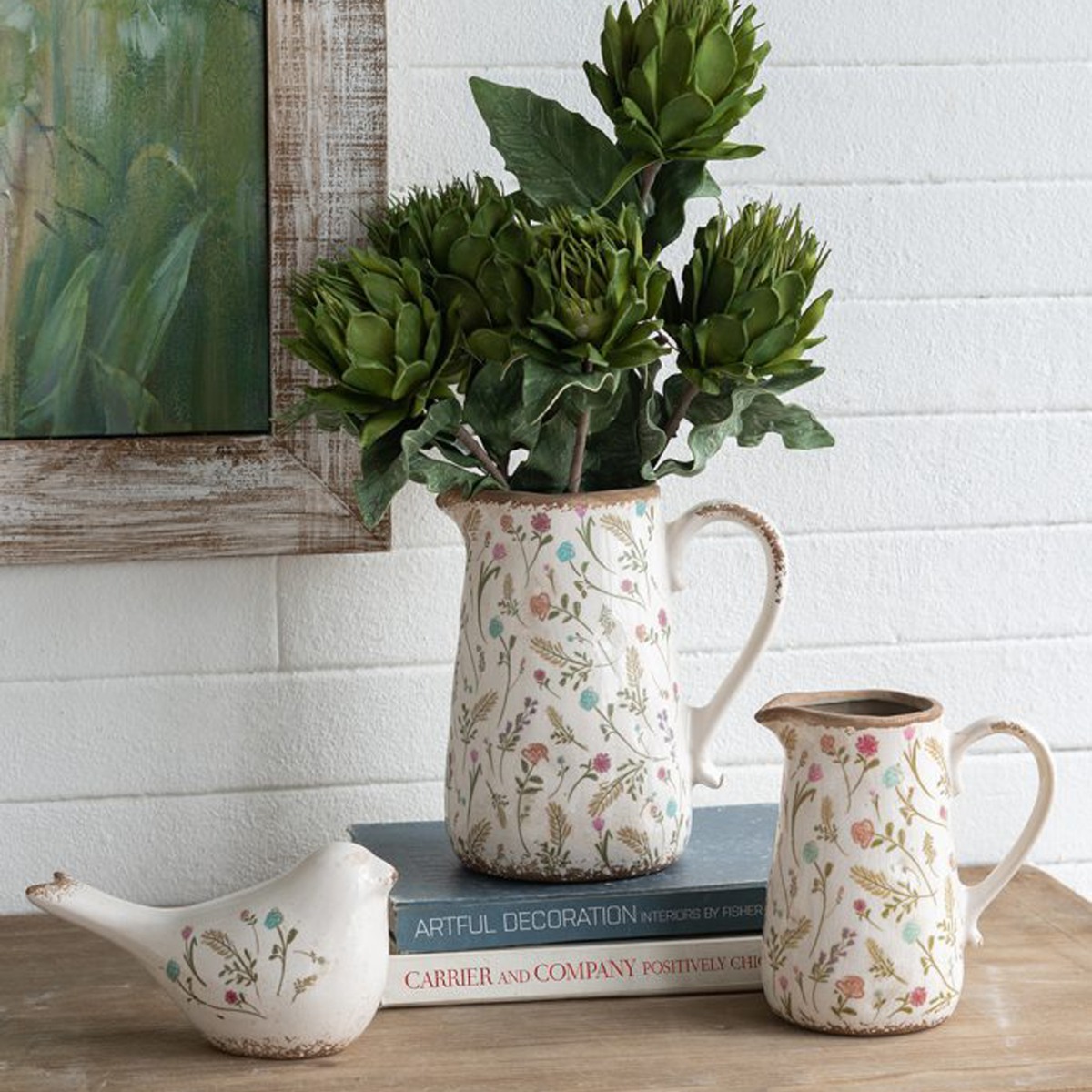 Artekko Aging Λευκό Κεραμικό Βάζο Κανάτα με Λουλούδια (20.5x14.5x23)cm