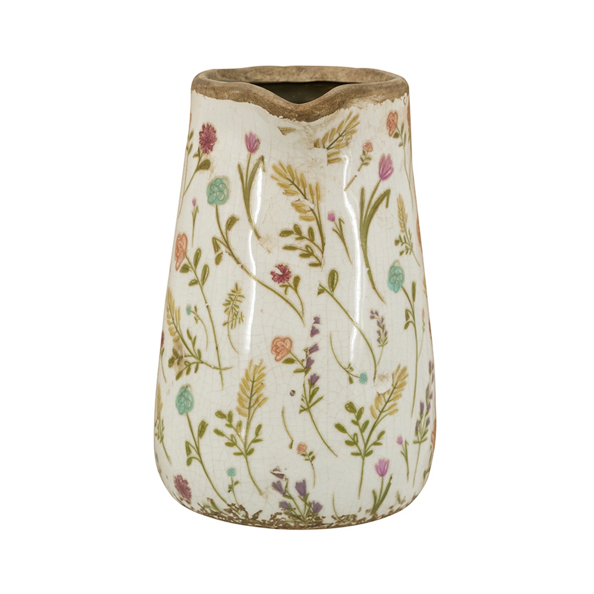 Artekko Aging Λευκό Κεραμικό Βάζο Κανάτα με Λουλούδια (16x11.5x18)cm