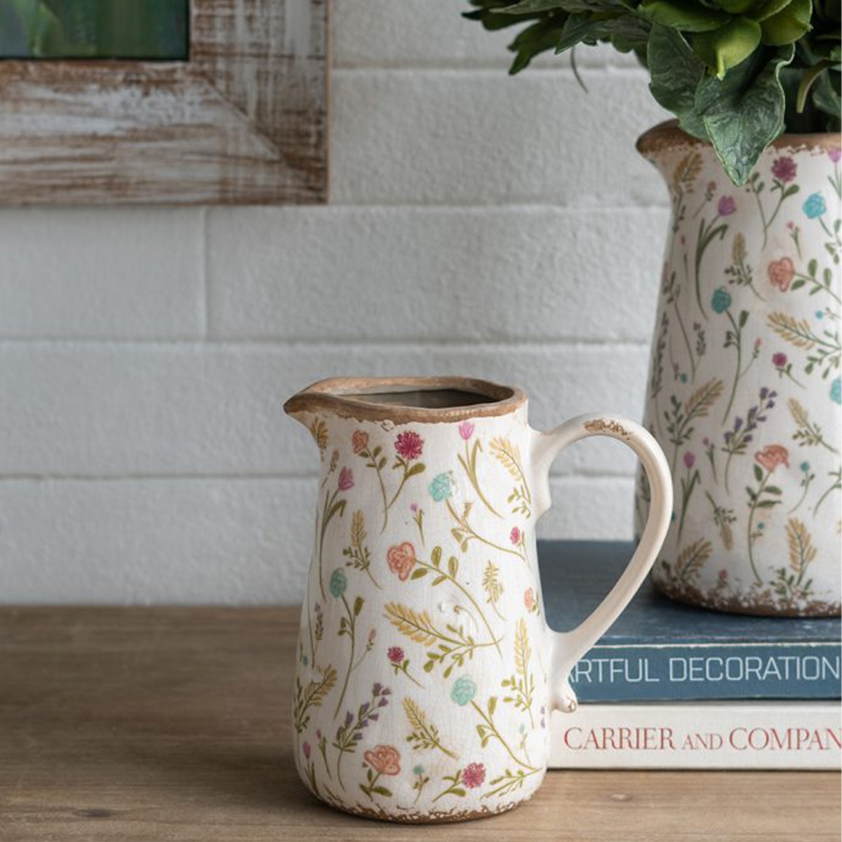 Artekko Aging Λευκό Κεραμικό Βάζο Κανάτα με Λουλούδια (16x11.5x18)cm