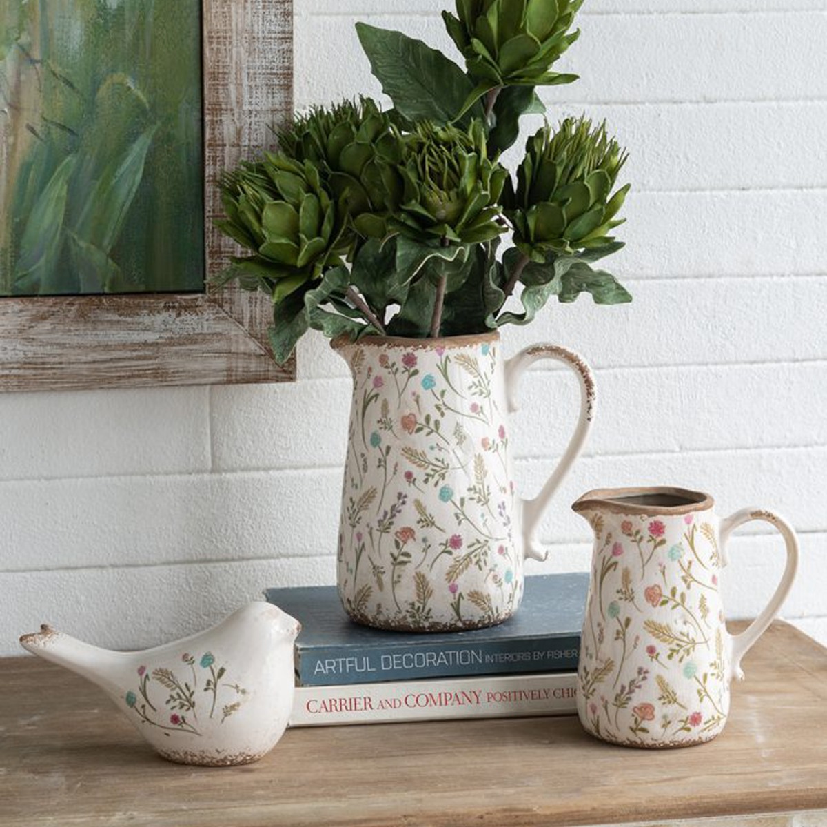 Artekko Aging Λευκό Κεραμικό Βάζο Κανάτα με Λουλούδια (16x11.5x18)cm