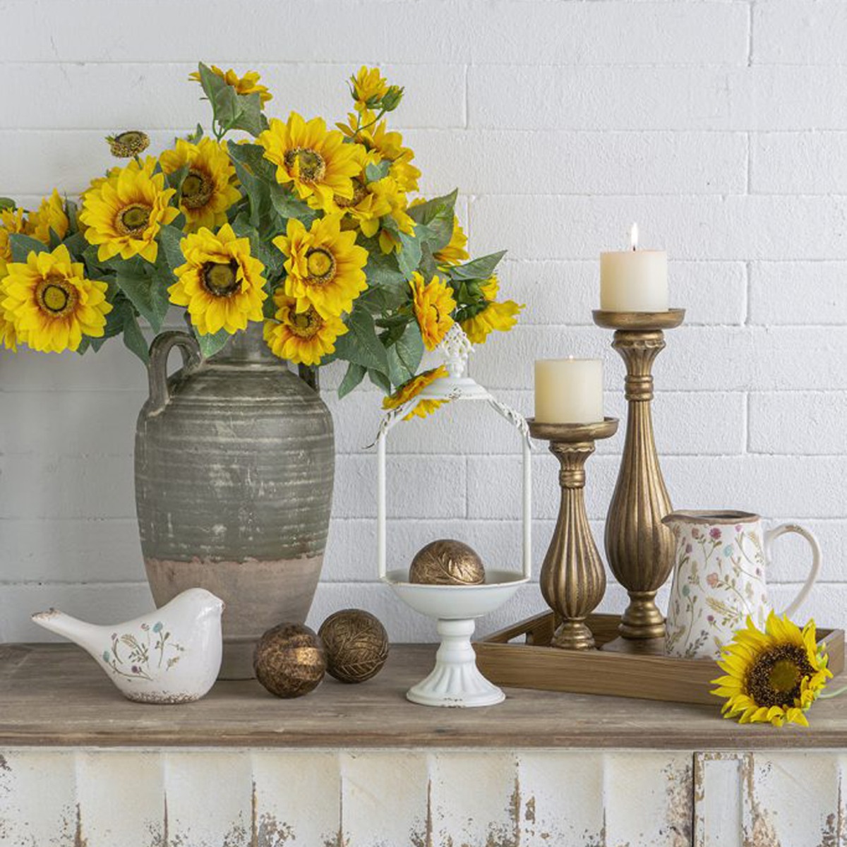 Artekko Aging Λευκό Κεραμικό Βάζο Κανάτα με Λουλούδια (16x11.5x18)cm