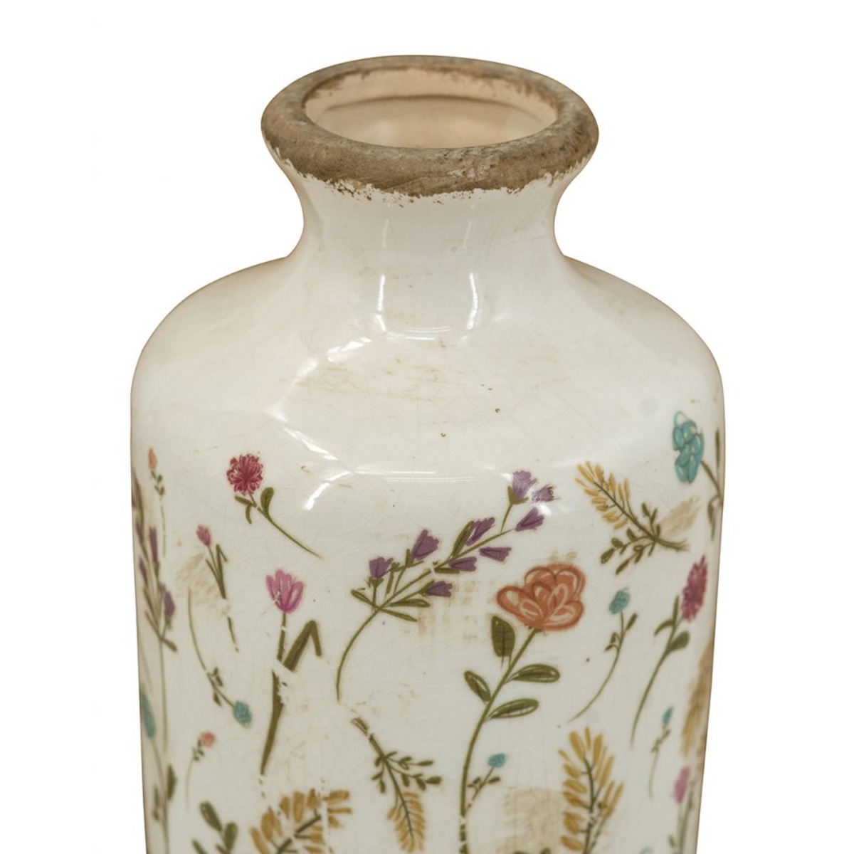 Artekko Aging Λευκό Κεραμικό Βάζο με Λουλούδια (11x11x21)cm