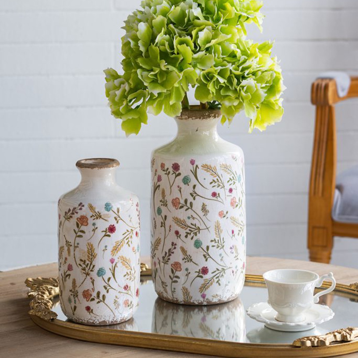 Artekko Aging Λευκό Κεραμικό Βάζο με Λουλούδια (11x11x21)cm