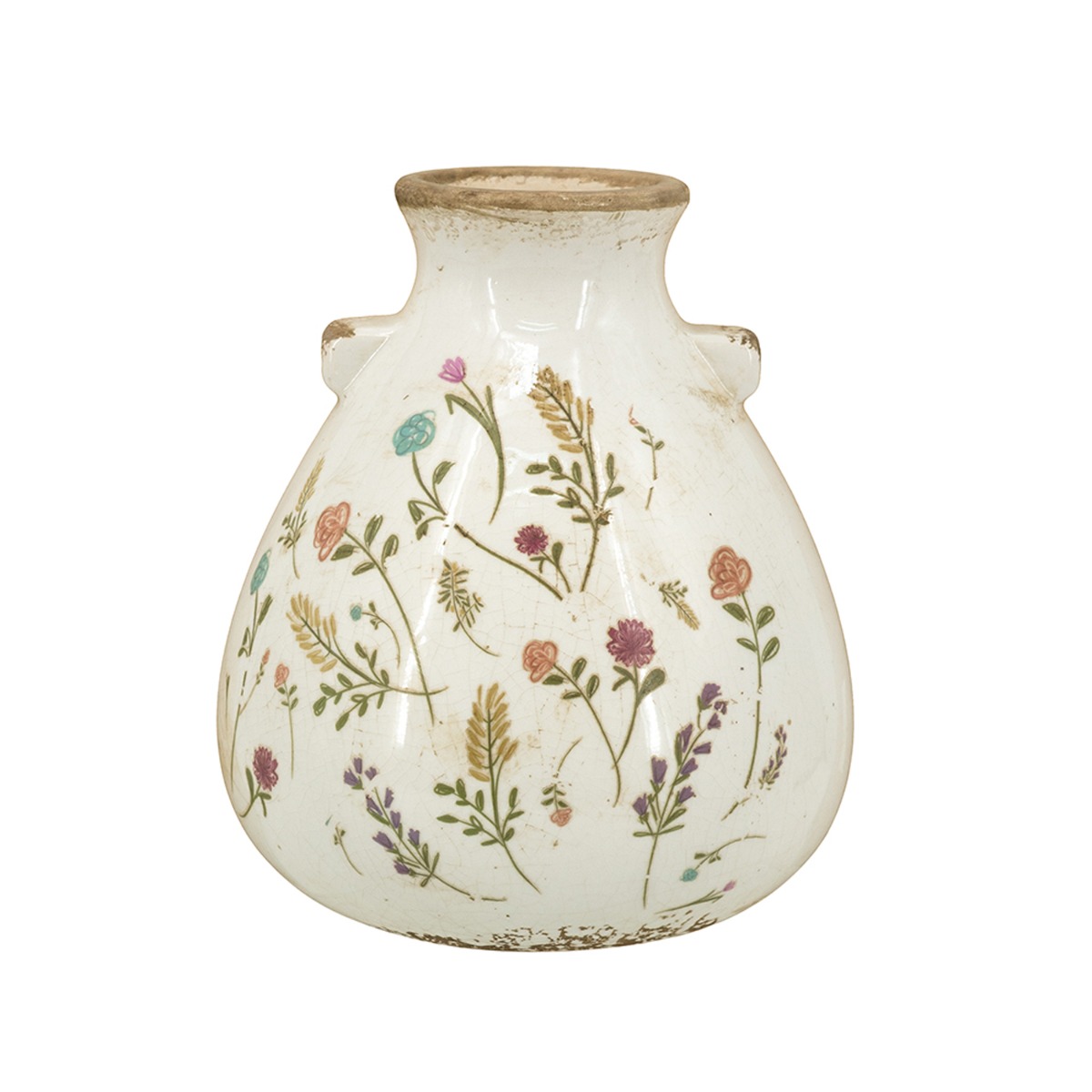 Artekko Aging Λευκό Κεραμικό Βάζο με Λουλούδια (17x17x19.5)cm