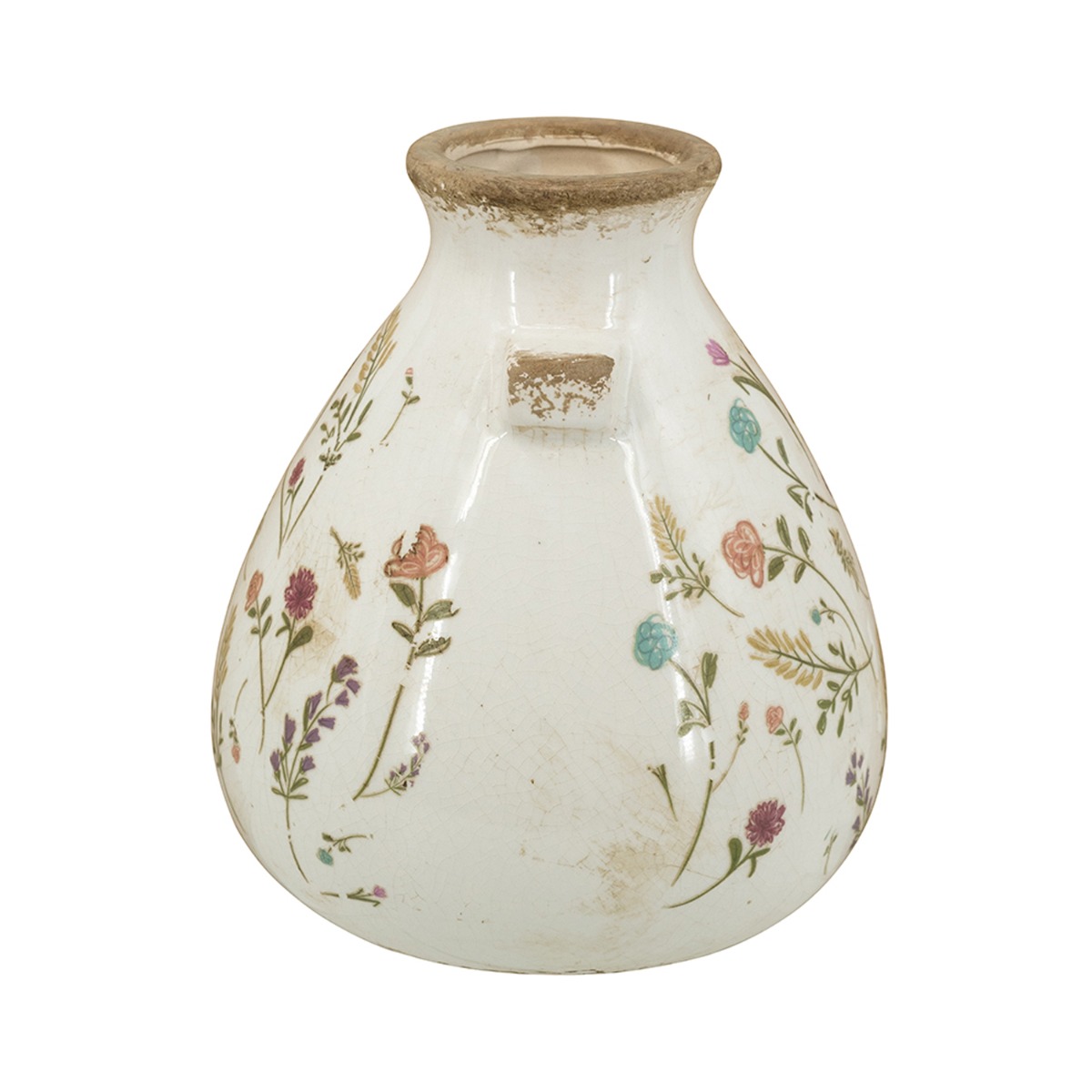 Artekko Aging Λευκό Κεραμικό Βάζο με Λουλούδια (17x17x19.5)cm