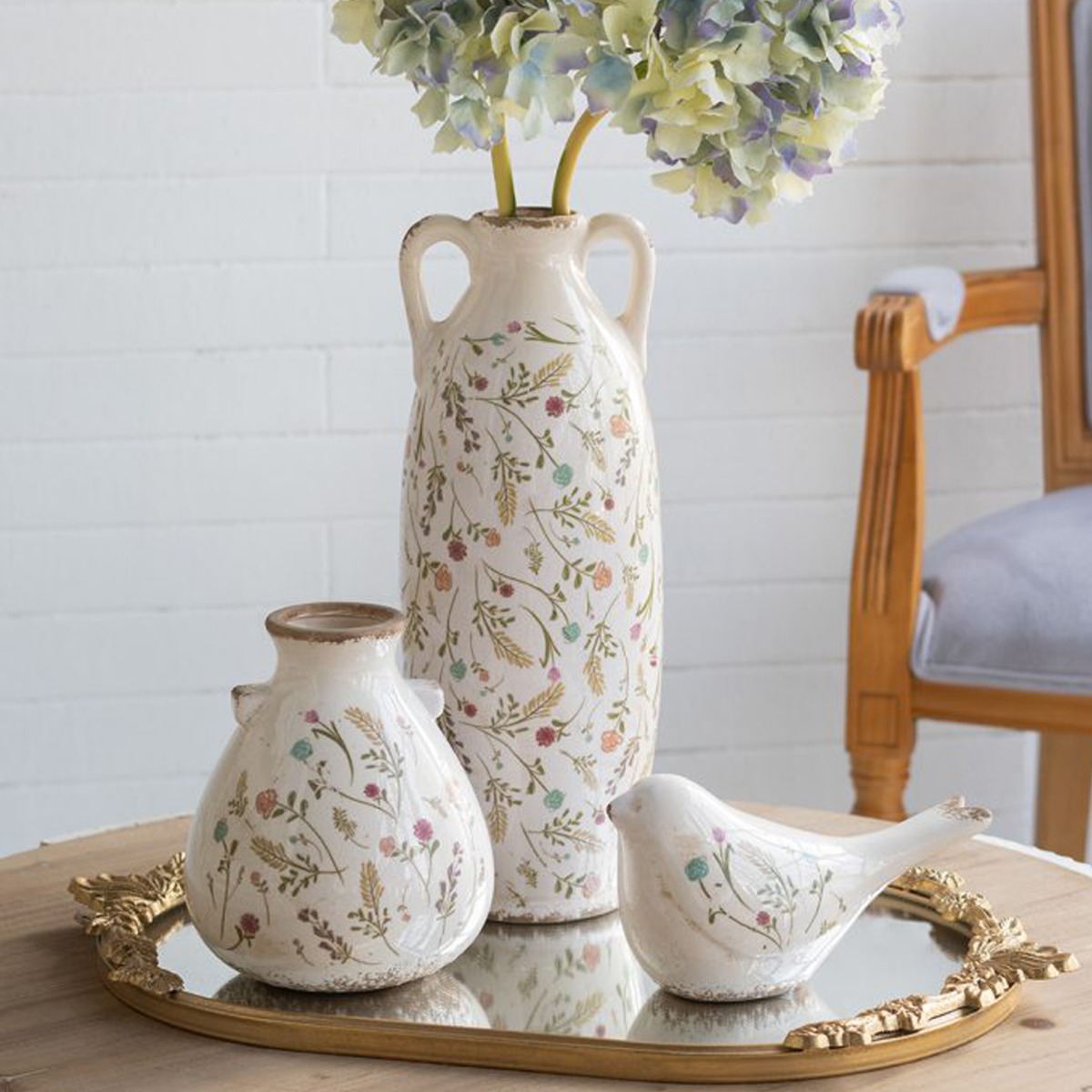 Artekko Aging Λευκό Κεραμικό Βάζο με Λουλούδια (17x17x19.5)cm