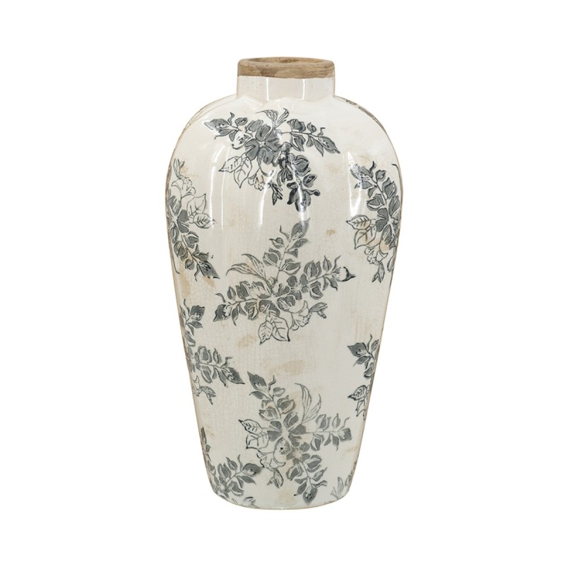 Artekko Aging Λευκό Κεραμικό Βάζο με Γκρι Λουλούδια (20.5x20.5x34.5)cm