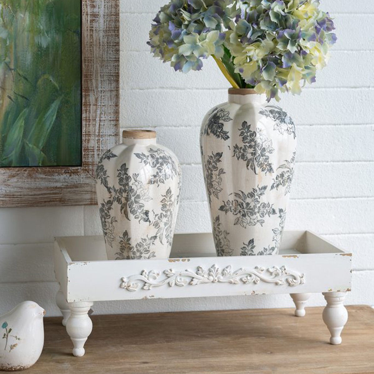 Artekko Aging Λευκό Κεραμικό Βάζο με Γκρι Λουλούδια (20.5x20.5x34.5)cm