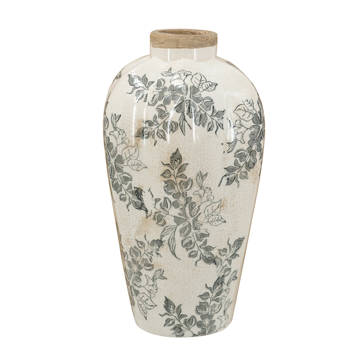 Artekko Aging Λευκό Κεραμικό Βάζο με Γκρι Λουλούδια (13x13x29.5)cm