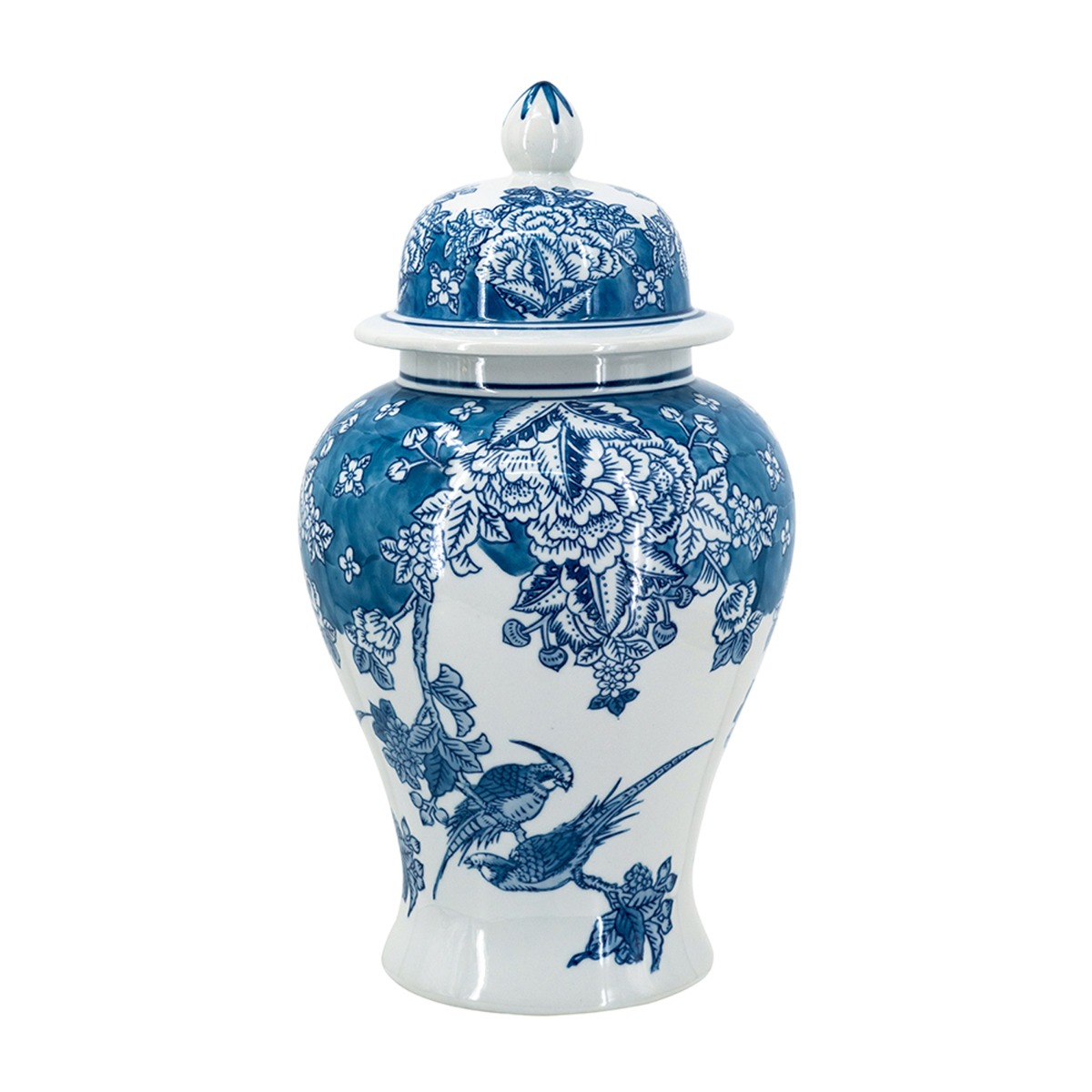 Artekko Melania Διακοσμητικό Δοχείο Βάζο με Καπάκι Πορσελάνης σε Άσπρο με Μπλε (21x21x29.5)cm