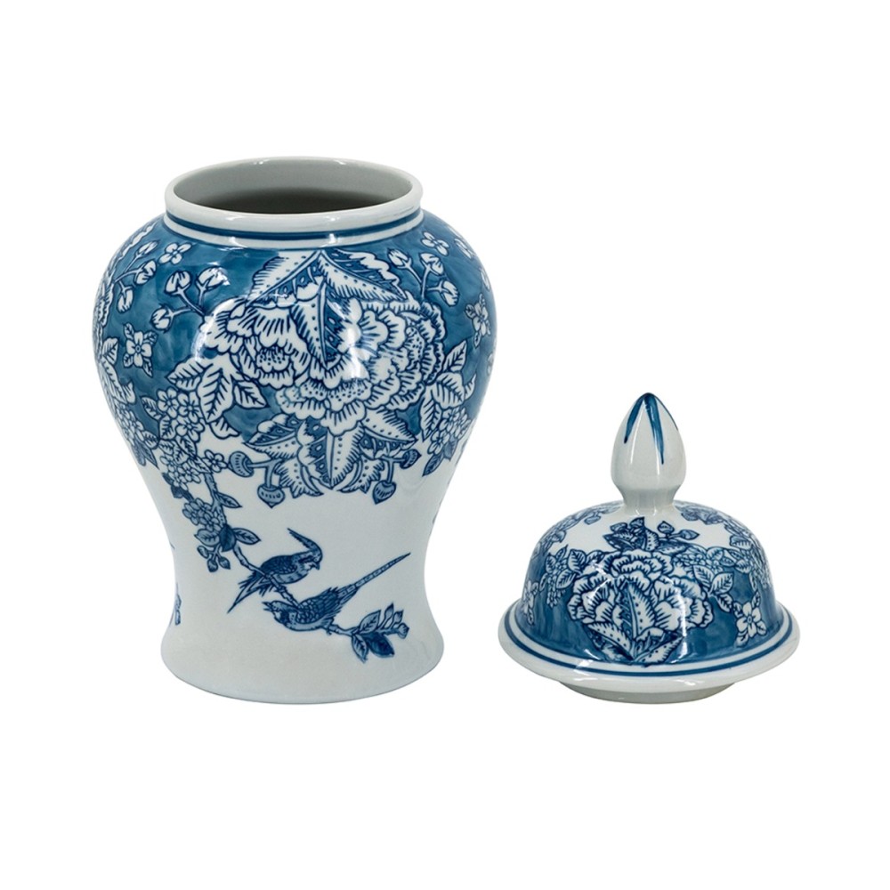 Artekko Melania Διακοσμητικό Δοχείο Βάζο με Καπάκι Πορσελάνης σε Άσπρο με Μπλε (17x17x31.5)cm