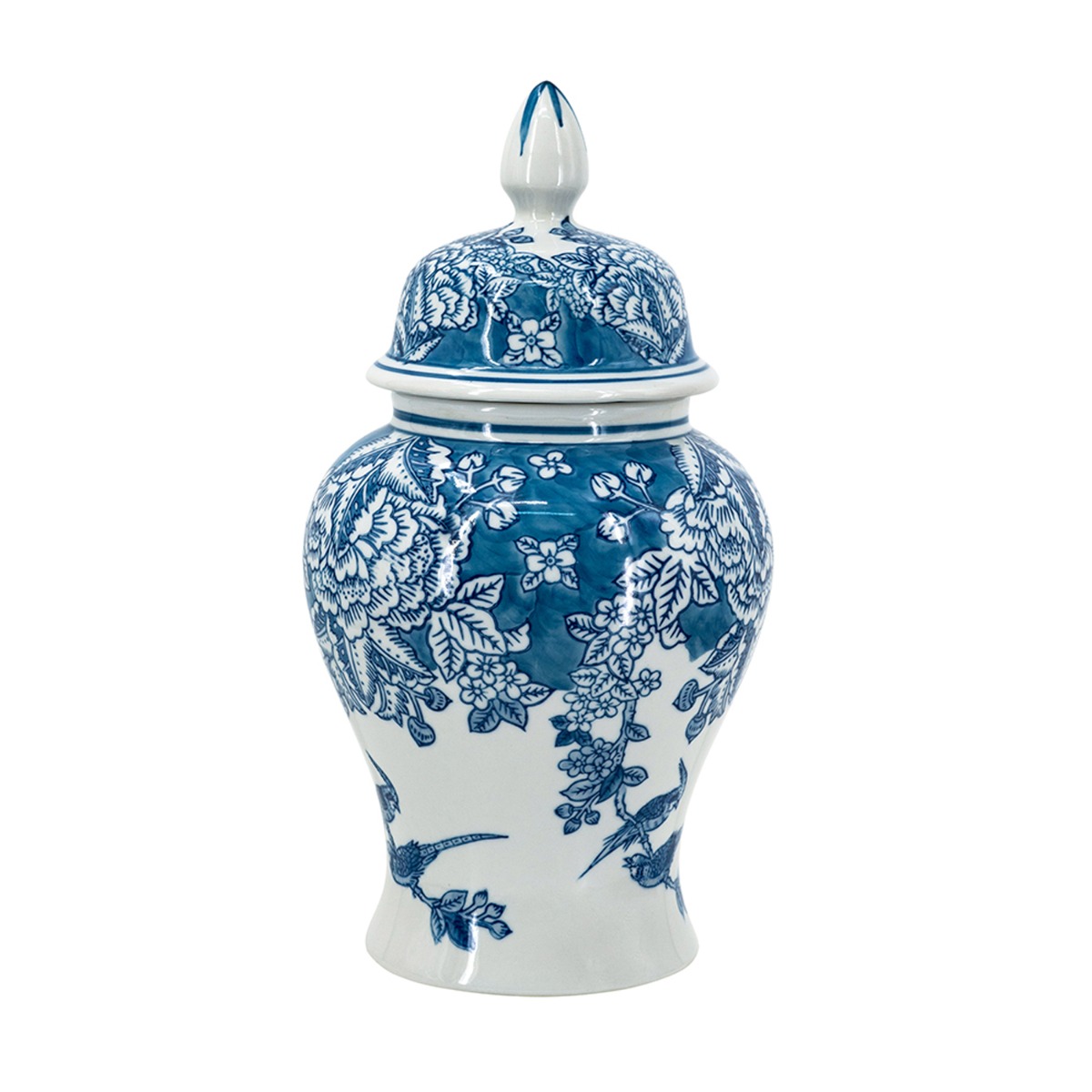 Artekko Melania Διακοσμητικό Δοχείο Βάζο με Καπάκι Πορσελάνης σε Άσπρο με Μπλε (17x17x31.5)cm