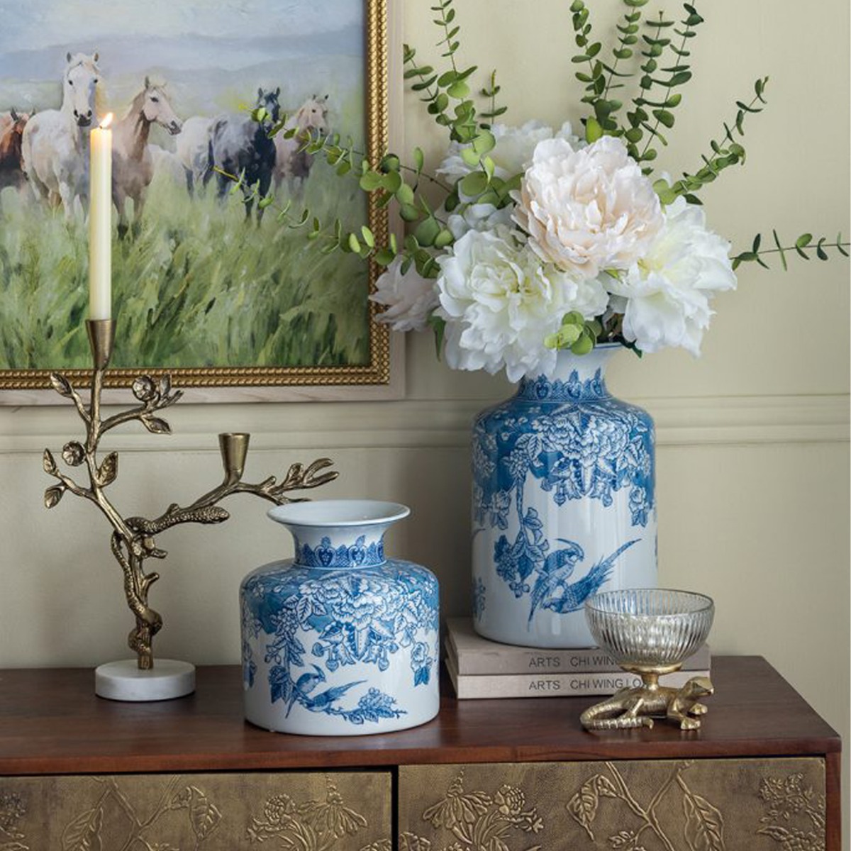 Artekko Melania Διακοσμητικό Βάζο Πορσελάνης σε Άσπρο με Μπλε (20x20x21)cm