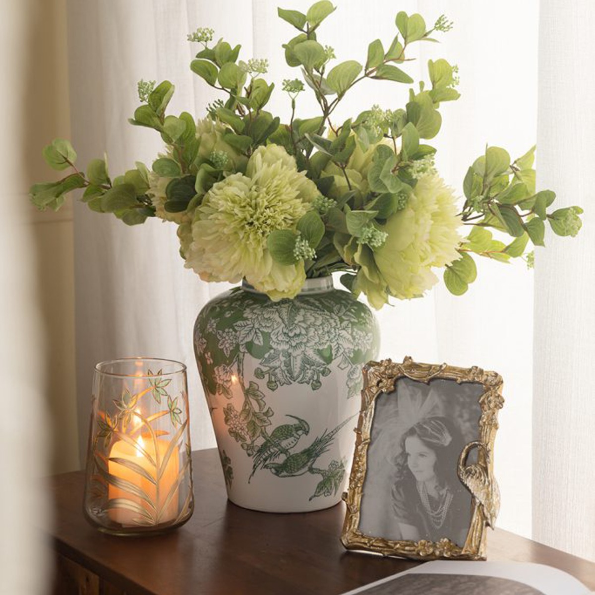 Artekko Melania Διακοσμητικό Βάζο Πορσελάνης σε Άσπρο με Πράσινο (21x21x26)cm