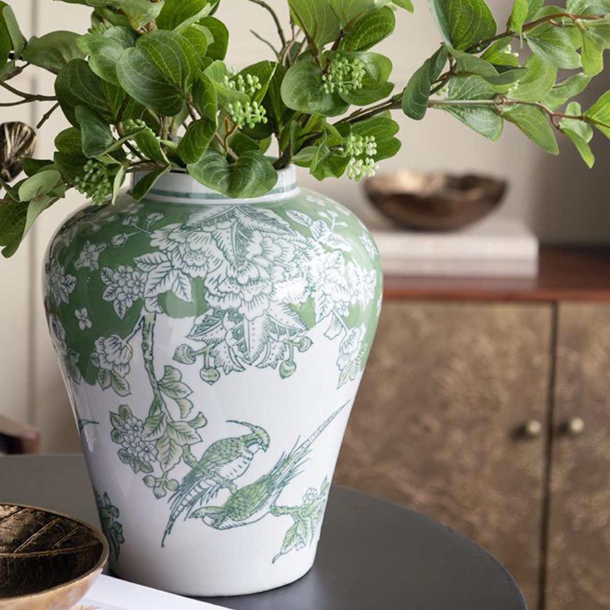 Artekko Melania Διακοσμητικό Βάζο Πορσελάνης σε Άσπρο με Πράσινο (21x21x26)cm