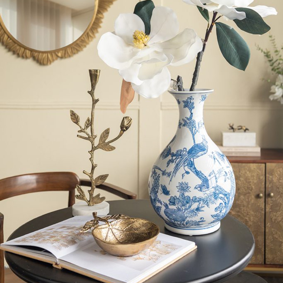 Artekko Melania Διακοσμητικό Βάζο Πορσελάνης σε Άσπρο με Μπλε (22x22x36)cm