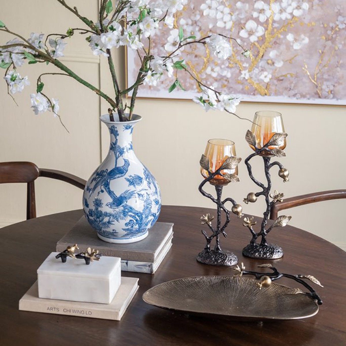 Artekko Melania Διακοσμητικό Βάζο Πορσελάνης σε Άσπρο με Μπλε (22x22x36)cm