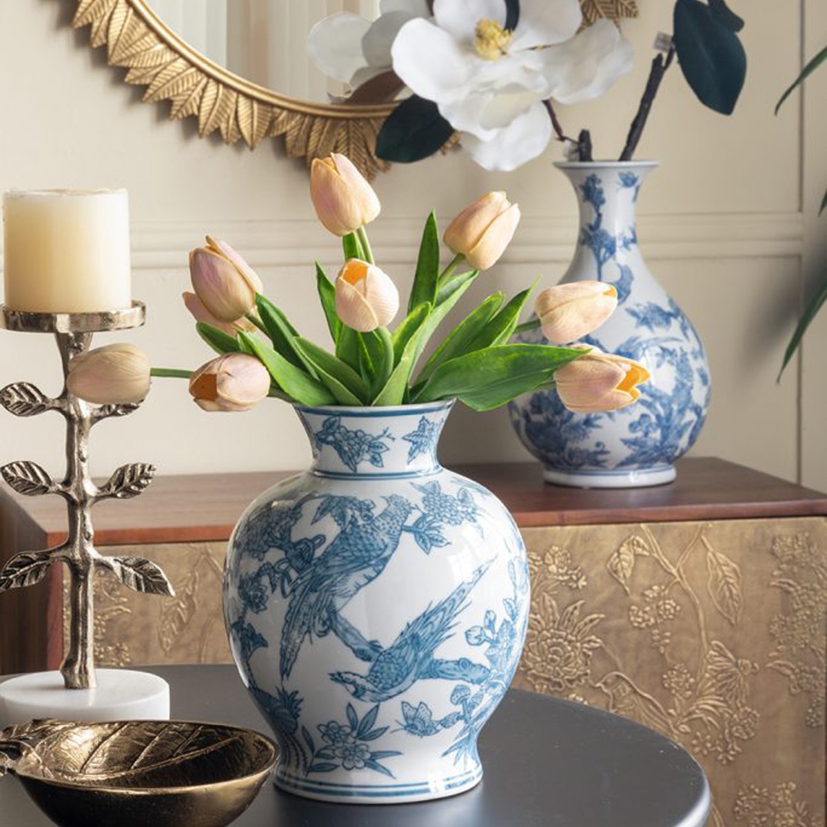 Artekko Melania Διακοσμητικό Βάζο Πορσελάνης σε Άσπρο με Μπλε (16.5x16.5x22)cm