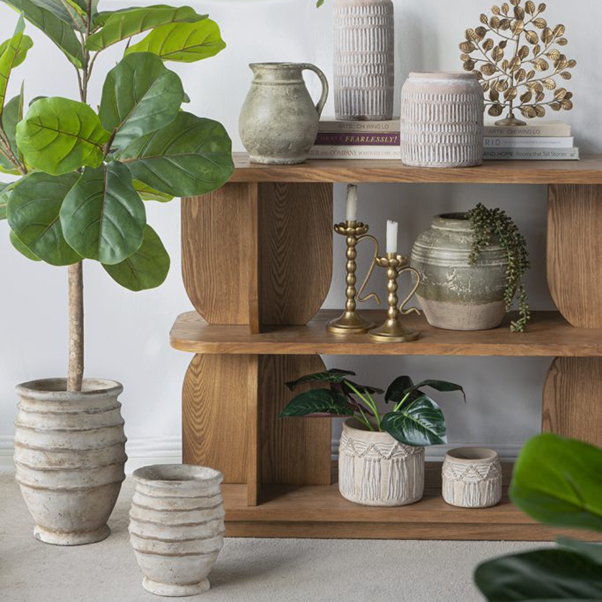 Artekko Cement Μπεζ Τσιμεντένιο Βάζο (24x24x33)cm