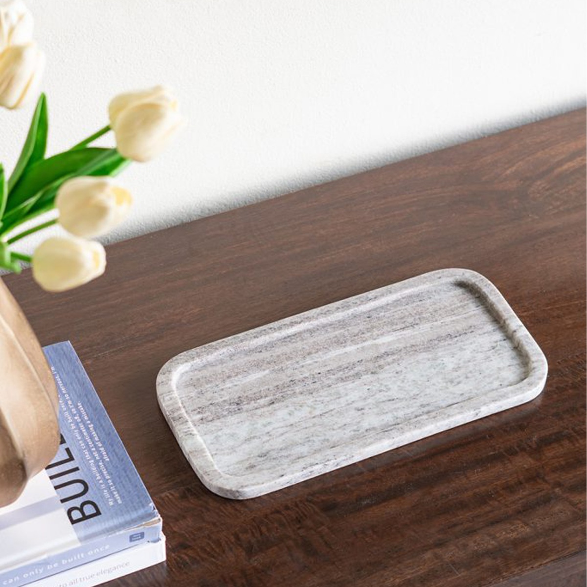 Artekko Marble Γκρι Μαρμάρινος Δίσκος Πλατό (30x15x1.8)cm