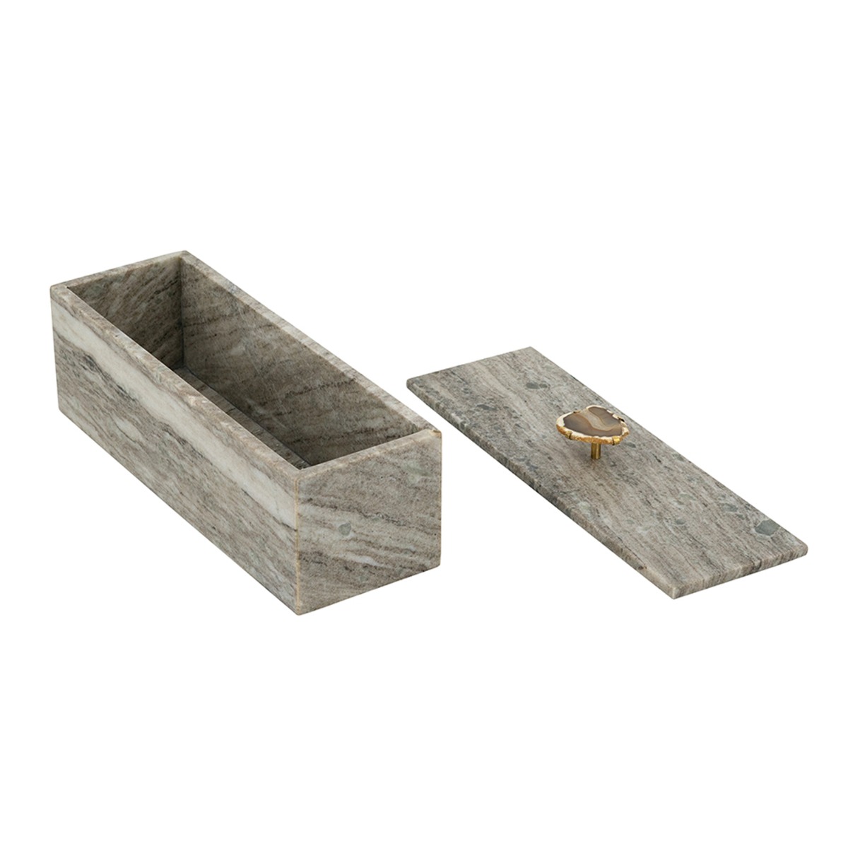 Artekko Marble Γκρι Μαρμάρινο Διακοσμητικό Κουτί Κοσμηματοθήκη με Αχάτη (38x12.5x16)cm