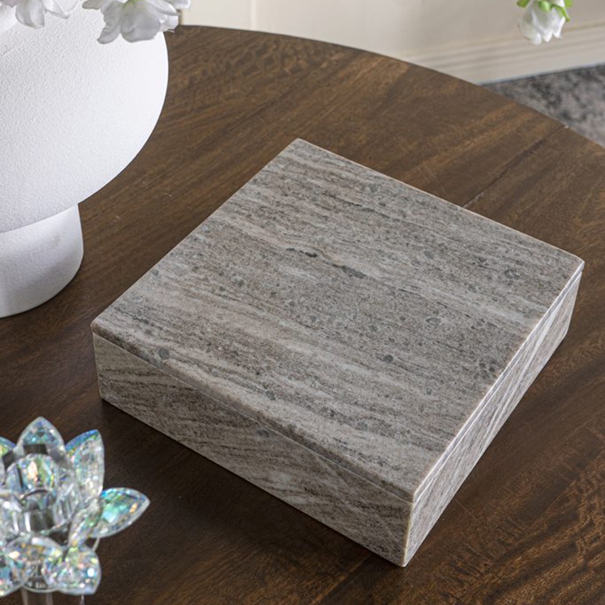 Artekko Marble Γκρι Μαρμάρινο Διακοσμητικό Κουτί Κοσμηματοθήκη (25x25x8)cm