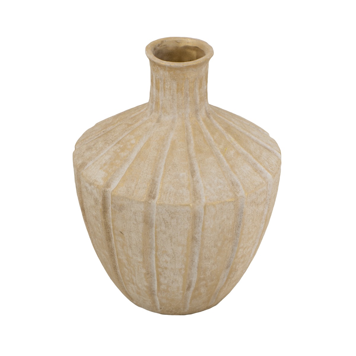 Artekko Candia Μπεζ Βάζο από Τερακότα με Χρυσό Φινίρισμα (25.5x25.5x34)cm