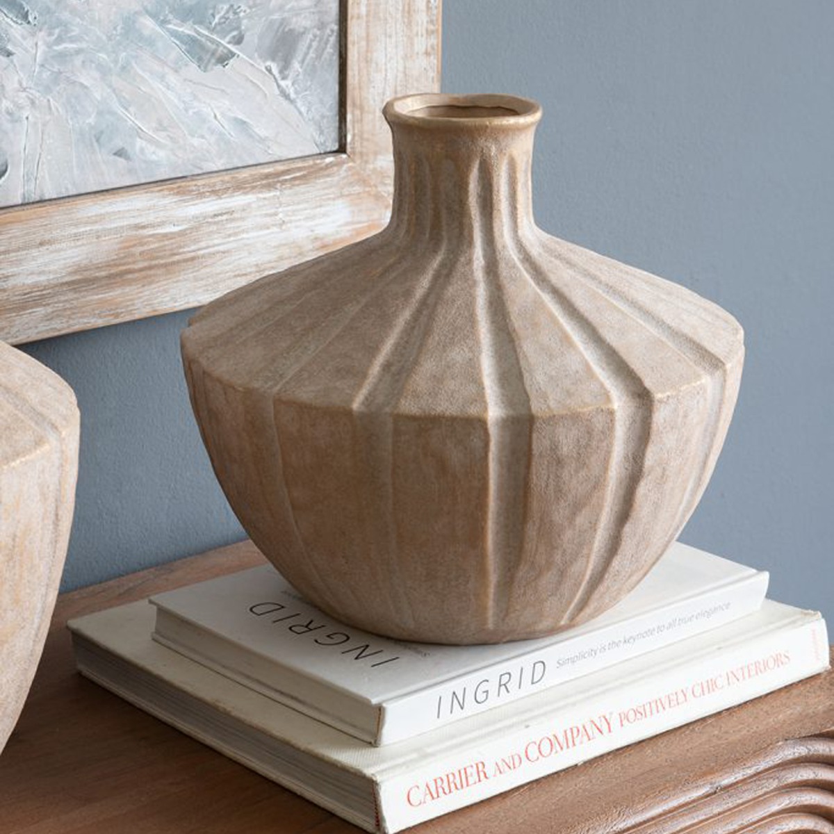 Artekko Candia Μπεζ Βάζο από Τερακότα με Χρυσό Φινίρισμα (28x28x25.5)cm