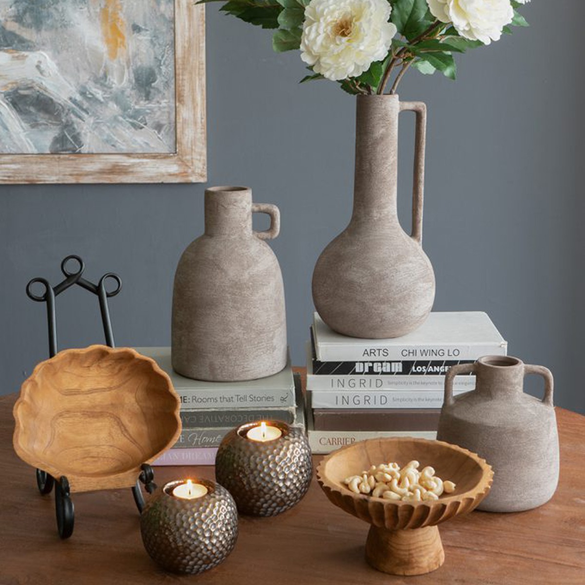 Artekko Candia Γκρι Βάζο από Τερακότα (15.5x15.5x17.5)cm