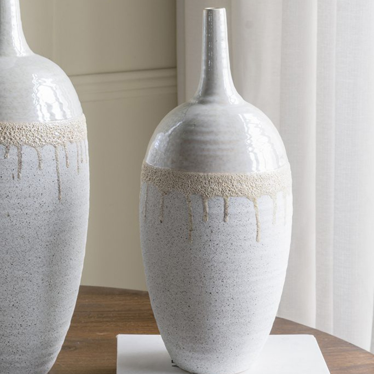 Artekko Glazed Μπεζ Κεραμικό Βάζο (18.5x18.5x44)cm