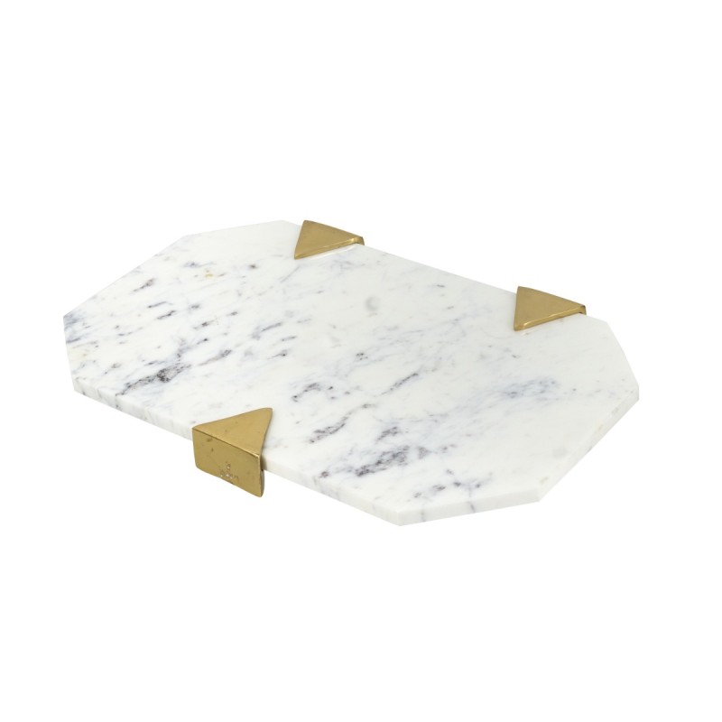 Artekko Marble Λευκός Μαρμάρινος Δίσκος Πλατό με Χρυσές Λεπτομέρειες (51.5x32.5x4)cm