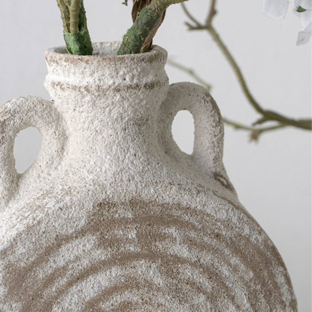 Artekko Antique Λευκό Κεραμικό Βάζο με Καφέ Λεπτομέρειες (18.5x8x23)cm