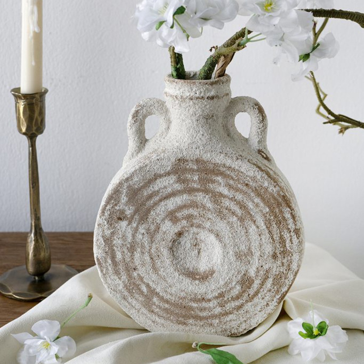 Artekko Antique Λευκό Κεραμικό Βάζο με Καφέ Λεπτομέρειες (18.5x8x23)cm