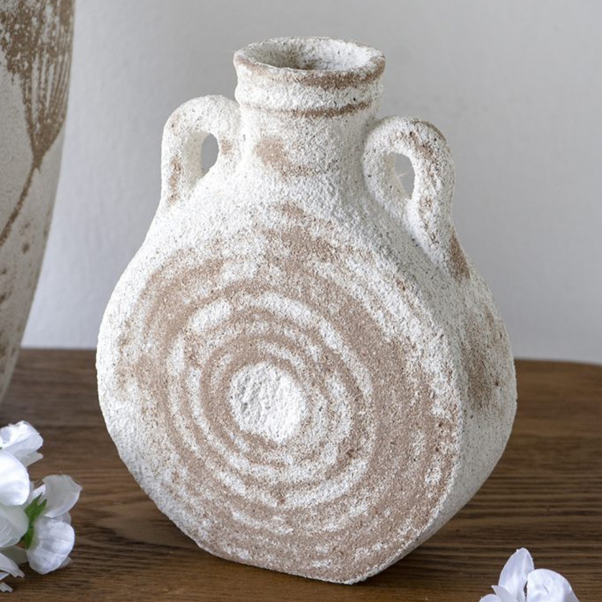 Artekko Antique Λευκό Κεραμικό Βάζο με Καφέ Λεπτομέρειες (15.5x7x19.5)cm