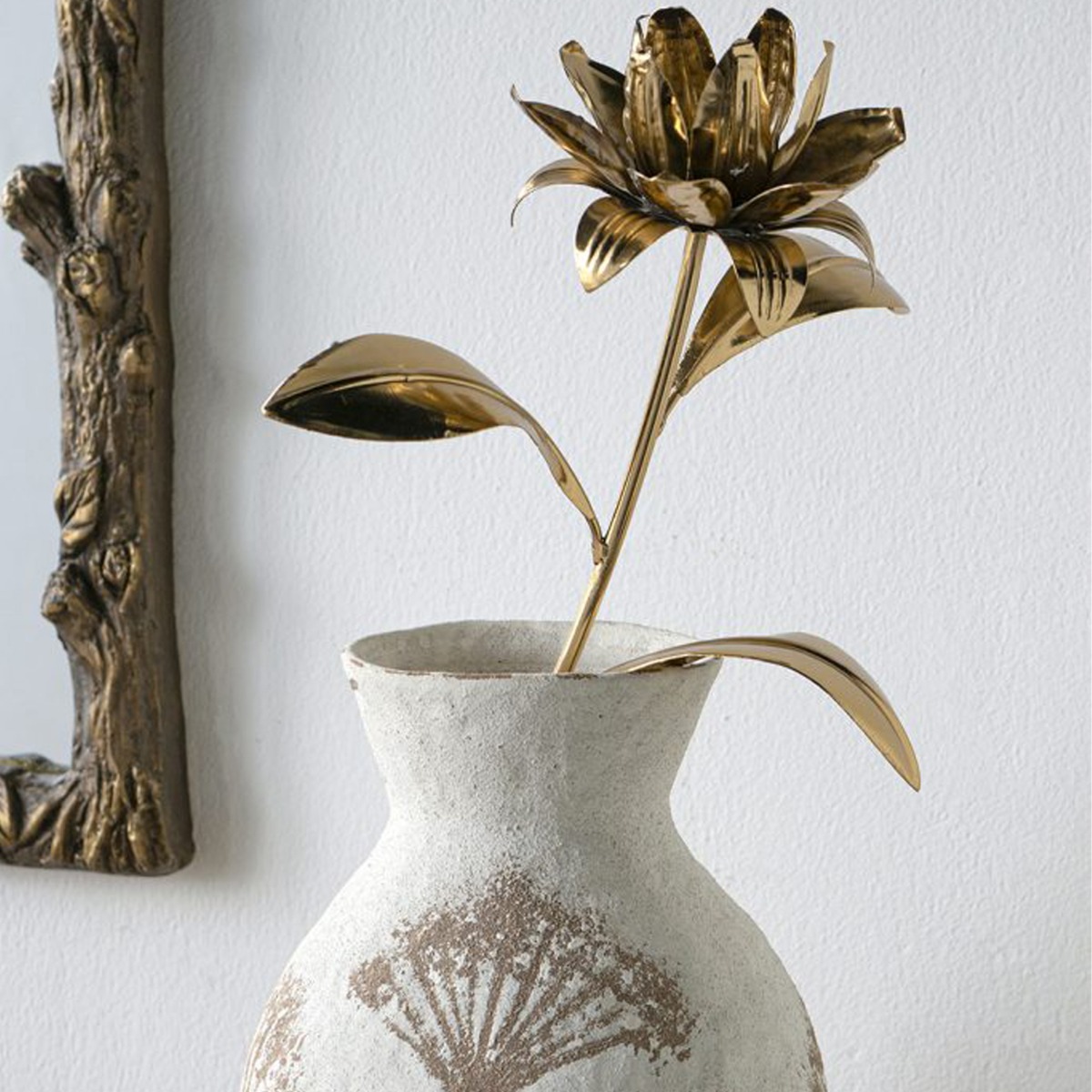 Artekko Antique Λευκό Κεραμικό Βάζο με Καφέ Λεπτομέρειες (20x20x28.5)cm