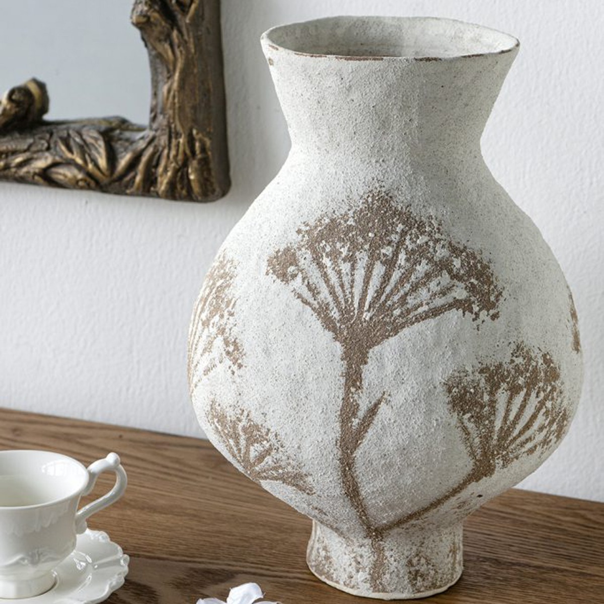 Artekko Antique Λευκό Κεραμικό Βάζο με Καφέ Λεπτομέρειες (20x20x28.5)cm