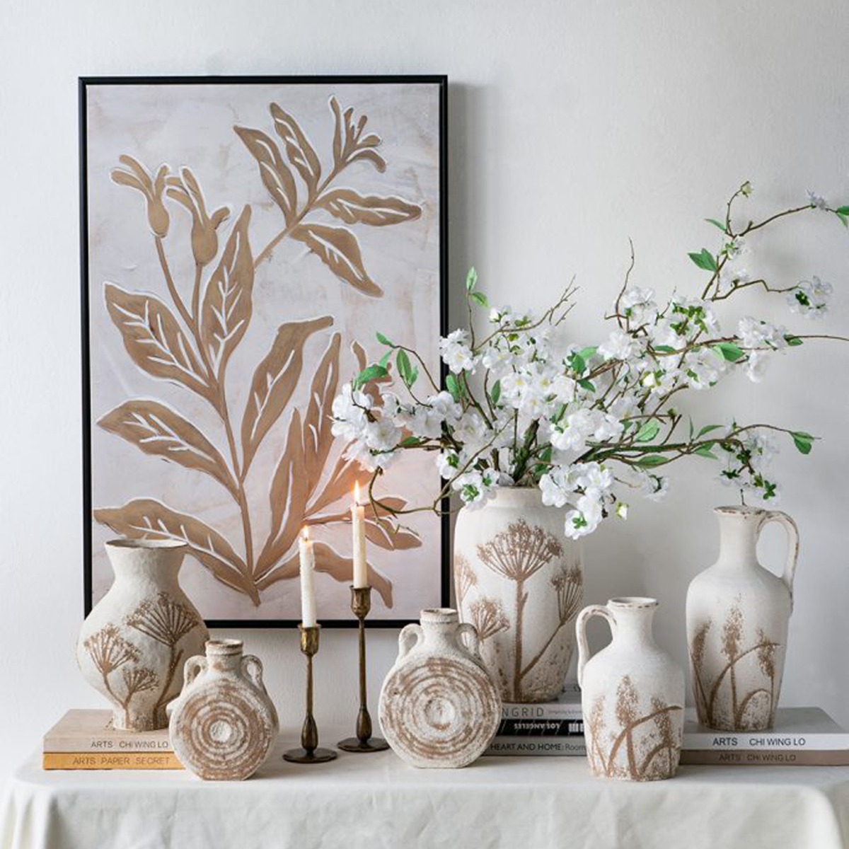 Artekko Antique Λευκό Κεραμικό Βάζο με Καφέ Λεπτομέρειες (20x20x28.5)cm